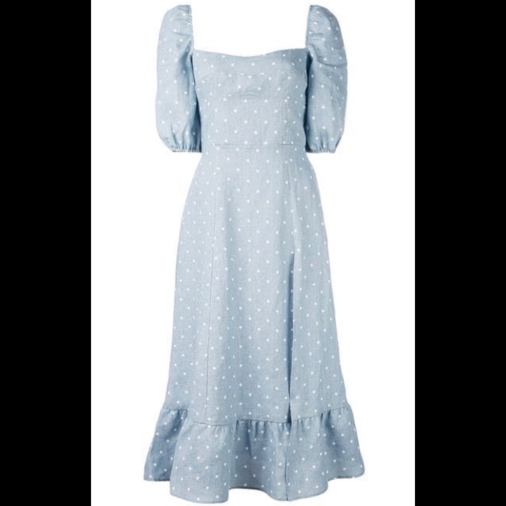 Reformation blue polka dot linen dress 2